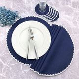 Weare2 Lacivert Renkli Yuvarlak Nakışlı 12 Parça Set Amerikan Servis ve Kokteyl Peçetesi Amerikan Servis - 34 x 34 cm