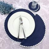 Weare2 Lacivert Renkli Yuvarlak Nakışlı 4 Parça Set Amerikan Servis ve Kokteyl Peçetesi Amerikan Servis - 34 x 34 cm