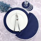 Weare2 Lacivert Renkli Yuvarlak Nakışlı 8 Parça Set Amerikan Servis ve Kokteyl Peçetesi Amerikan Servis - 34 x 34 cm