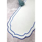 WEARE2 Mavi Renkli Çift Sargı Nakışlı 40x140 Cm Keten Efektli Runner