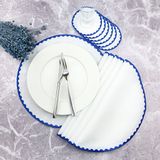 Weare2 Mavi Renkli Yuvarlak Nakışlı 12 Parça Set Amerikan Servis ve Kokteyl Peçetesi Amerikan Servis - 34 x 34 cm