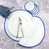Weare2 Mavi Renkli Yuvarlak Nakışlı 8 Parça Set Amerikan Servis ve Kokteyl Peçetesi Amerikan Servis - 34 x 34 cm