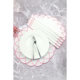 Weare2 Pembe Renkli Modern Nakışlı Yuvarlak 6'lı Amerikan Servis - 38 x 38 cm
