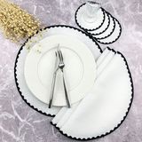 Weare2 Siyah Renkli Yuvarlak Nakışlı 8 Parça Set Amerikan Servis ve Kokteyl Peçetesi Amerikan Servis - 34 x 34 cm