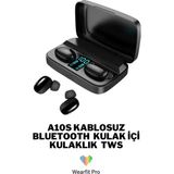 Wearfitpro A10S Kablosuz Bluetooth 5.0 Şarj Göstergesi Ekranlı Kulak Içi Kulaklık - Siyah