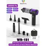 Wearfitpro WR-151 18000PA Hava ve Emiş Güçlü Mini Kablosuz Araç Içi Elektrikli Süpürge Hava Üfleme Makinesi - Siyah