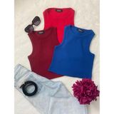 Wearflawless 3'lü Adet Kadın Halter Yaka Fitilli Askılı Sıfır Kol Crop Bluz - Kırmızı - Mavi - Bordo