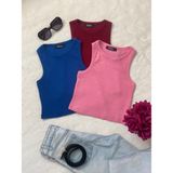 Wearflawless 3'lü Adet Kadın Halter Yaka Fitilli Askılı Sıfır Kol Crop Bluz - Pembe - Mavi - Bordo
