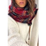 Wearflawless Çizgi Desenli Ekose Kalın Atkı kırmızı Tek Ebat
