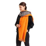 Wearflawless Ekose Desenli Yün Dokulu Çift Taraflı Atkı Şal turuncu Tek Ebat