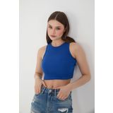 Wearflawless Halter Yaka Fitilli Crop Atlet Bluz (Mavi, M)