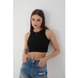 Wearflawless Halter Yaka Fitilli Crop Atlet Bluz (Siyah, S)