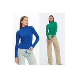 Wearflawless Kadın 2 Li Uzun Kollu Fitilli Balıkçı Yaka Örme Kışlık Bluz