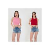 Wearflawless Kadın 2'li Adet Fitilli PAMUKLU Örme Kaşkorse Crop Bluz Atlet