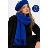 Wearflawless Kadın 2'li Takım Mavi Atkı ve Ressam Beresi Seti, Kışlık Hediye, Sevgililer Günü Hediyesi