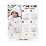 Wearflawless Kadın 4'lü Kışlık Beyaz Set, Bere, Atkı, Eldiven, Kulaklık, Sıcak Yumuşak Kış Aksesuar Hediye Seti