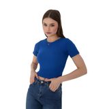Wearflawless Kadın Bisiklet Yaka Fitilli Kısa Kol Body Crop Bluz (Mavi, S)