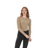 Wearflawless Kadın Bisiklet Yaka Uzun Kollu Fitilli Bluz (Bej, M)