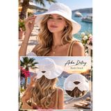 Wearflawless Kadın Keten Bucket Fiyonklu Beyaz Yazlık Plaj Şapkası, Ayarlanabilir Geniş Kenarlı Tatil Şapkası