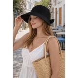 Wearflawless Kadın Keten Bucket Fiyonklu Siyah Yazlık Plaj Şapkası, Ayarlanabilir Geniş Kenarlı Tatil Şapkası