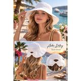 Wearflawless Kadın Keten Bucket Fiyonklu Yazlık Plaj Şapkası, Ayarlanabilir Geniş Kenarlı Tatil Şapkası - Standart - Beyaz