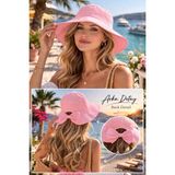 Wearflawless Kadın Keten Bucket Fiyonklu Yazlık Plaj Şapkası, Ayarlanabilir Geniş Kenarlı Tatil Şapkası - Standart - Mavi