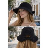 Wearflawless Kadın Keten Bucket Fiyonklu Yazlık Plaj Şapkası, Ayarlanabilir Geniş Kenarlı Tatil Şapkası - Standart - Siyah