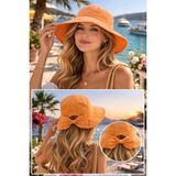 Wearflawless Kadın Keten Bucket Fiyonklu Yazlık Plaj Şapkası, Ayarlanabilir Geniş Kenarlı Tatil Şapkası - Standart - Turuncu