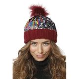Wearflawless Kadın Kışlık Bere, Yumuşak Akrilik, Ponponlu, Triko Örgü, Düz Desen Ponponlu Bere (Bordo Simli, Standart)