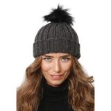 Wearflawless Kadın Kışlık Bere, Yumuşak Akrilik, Ponponlu, Triko Örgü, Düz Desen Ponponlu Bere (Füme, Standart)