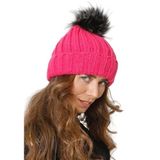 Wearflawless Kadın Kışlık Bere, Yumuşak Akrilik, Ponponlu, Triko Örgü, Düz Desen Ponponlu Bere (Fuşya, Standart)