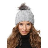 Wearflawless Kadın Kışlık Bere, Yumuşak Akrilik, Ponponlu, Triko Örgü, Düz Desen Ponponlu Bere (Gri, Standart)