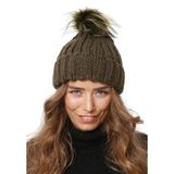 Wearflawless Kadın Kışlık Bere, Yumuşak Akrilik, Ponponlu, Triko Örgü, Düz Desen Ponponlu Bere (Haki, Standart)