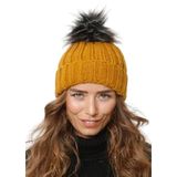 Wearflawless Kadın Kışlık Bere, Yumuşak Akrilik, Ponponlu, Triko Örgü, Düz Desen Ponponlu Bere (Hardal, Standart)