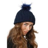 Wearflawless Kadın Kışlık Bere, Yumuşak Akrilik, Ponponlu, Triko Örgü, Düz Desen Ponponlu Bere (Lacivert, Standart)