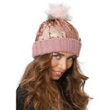 Wearflawless Kadın Kışlık Bere, Yumuşak Akrilik, Ponponlu, Triko Örgü, Düz Desen Ponponlu Bere (Siyah Simli, Standart)
