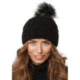Wearflawless Kadın Kışlık Bere, Yumuşak Akrilik, Ponponlu, Triko Örgü, Düz Desen Ponponlu Bere (Siyah, Standart)