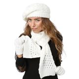 Wearflawless Kadın Kışlık Ressam 3'lü Set Atkı, Bere ve Eldiven Takımı Beyaz Standart