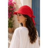 Wearflawless Kadın Safari Bağlamalı Siperli Bandana Şapka, Yazlık Güneşlik Şapka Plaj Deniz Vizör Şapka - Standart - Kırmızı