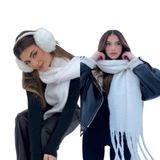 Wearflawless Kışlık Peluş Kulaklık ve Soft Atkı Takımı, Pamuklu, Beyaz, Örme Kumaş, Düz Desen, Günlük Kullanım, Casual Koleksiyon, Elde Yıkama (Beyaz)