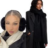 Wearflawless Kışlık Peluş Kulaklık ve Soft Atkı Takımı, Pamuklu, Beyaz, Örme Kumaş, Düz Desen, Günlük Kullanım, Casual Koleksiyon, Elde Yıkama (Siyah)