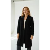 Wearified Kadın Şal Yaka Oversize Uzun Triko Hırka - Siyah - Standart