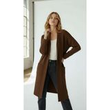 Wearified Kadın Şal Yaka Oversize Uzun Triko Hırka - Sütlü Kahve - Standart