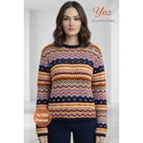 Wearified Kadın Triko Yazlık Kazak %100 Pamuk Premium Çok Renkli Etnik Desenli Ajurlu Ponponlu Mevsimlik Kazak - Turuncu - XL