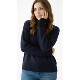 Wearified Kadın Triko Yumuşacık Oversize Bisiklet Yaka Ribana Saç Örgü Detaylı Homy Kazak - Lacivert