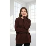 Wearified Kadın Triko Yumuşacık Oversize Bisiklet Yaka Ribana Saç Örgü Detaylı Homy Kazak - Sütlü Kahve - XL