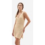 Wearified Pareo Triko Plaj Elbisesi Pamuksu Dokulu Sahil Kıyafeti Bikini Üstü Mini Elbise Cover Up Ajurlu Elbise Gece Elbisesi - 2XL - Vanilya
