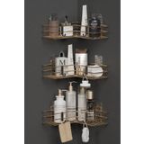 wearme 3 Adet Yapışkanlı Banyo Köşeliği Köşe Rafı Duş Şampuanlık Düzenleyici Organizer Raf Gold Kaplama
