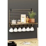 wearme Gold Altın Kaplama Metal Duvar Rafı Kahve Köşesi Organizer 6 Kancalı Fincan Askılı Mutfak Rafı ve Baharatlık