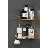 Wearme Home Altın Kaplama Yapışkanlı 2 Katlı Banyo Köşeliği Köşe Rafı Duş Şampuanlık Organizer Raf